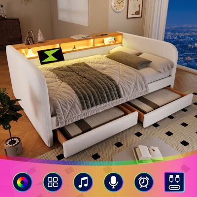 ACKERMAN Canapé-lit Capitonné 140x190 Cm, Avec Led Et Fonction De Chargement Usb-c, 2 Tiroirs Et Tête De Lit Avec Rangement, Lin, Beige Clair (sans Matelas) - Publicité ACKERMAN Canapé-lit Capitonné 140x190 Cm, Avec Led Et Fonction De Chargement Usb-c, 2 Tiroirs Et Tête De Lit Avec Rangement, Lin, Beige Clair (sans Matelas) - Publicité