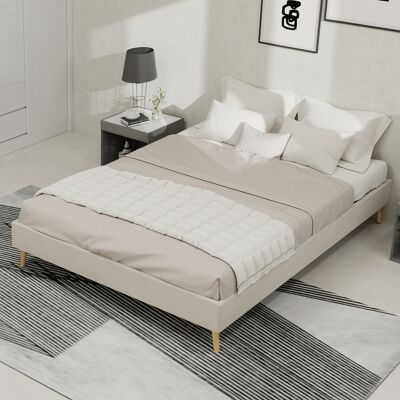 ACKERMAN Modern Minimalist Bed Frame, 140x200 Cm, Beige, Dutch Velvet Fabric, Low-profile Base, Modern Style Bedroom Furniture. Excludes Gas Lift Mechanism, Headboard, And Mattress. Publicité ACKERMAN Modern Minimalist Bed Frame, 140x200 Cm, Beige, Dutch Velvet Fabric, Low-profile Base, Modern Style Bedroom Furniture. Excludes Gas Lift Mechanism, Headboard, And Mattress. Publicité