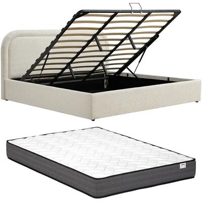 VENTE-UNIQUE Lit Coffre 200 X 200 Cm - Tissu Bouclette - Beige + Matelas – Fidozia - Publicité VENTE-UNIQUE Lit Coffre 200 X 200 Cm - Tissu Bouclette - Beige + Matelas – Fidozia - Publicité
