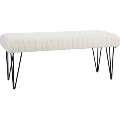 ARRIGONI Banc Bout De Lit Banquette En Tissu Bouclette Blanc Avec Pieds Épingle En Métal Noir 118,5l X 46p X 49,5h Cm Crème - Publicité ARRIGONI Banc Bout De Lit Banquette En Tissu Bouclette Blanc Avec Pieds Épingle En Métal Noir 118,5l X 46p X 49,5h Cm Crème - Publicité