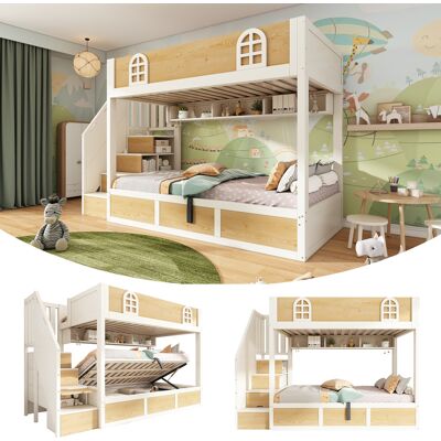 ACKERMAN Lit Superposé Enfant 90x200 Cm Avec Escalier, Penderie Et Rangements, Lit Superposé Double Blanc Et Naturel Avec Barrière De Sécurité Et Sommier À Lattes, Lit Gain De Place Pour Deux Enfants, Sans Mat - Publicité ACKERMAN Lit Superposé Enfant 90x200 Cm Avec Escalier, Penderie Et Rangements, Lit Superposé Double Blanc Et Naturel Avec Barrière De Sécurité Et Sommier À Lattes, Lit Gain De Place Pour Deux Enfants, Sans Mat - Publicité