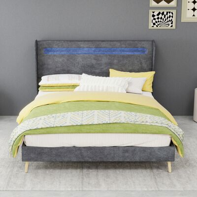 ACKERMAN Modern Minimalist Upholstered Bed With Soft Led-integrated Headboard, 140x200 Cm, Grey, Multifunctional Bedroom Furniture, Low-profile Non-storage Base (without Gas Lift), Mattress Not Included. Publicité ACKERMAN Modern Minimalist Upholstered Bed With Soft Led-integrated Headboard, 140x200 Cm, Grey, Multifunctional Bedroom Furniture, Low-profile Non-storage Base (without Gas Lift), Mattress Not Included. Publicité