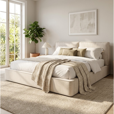 MIVRAY Lit Coffre Chenille Beige 180x200 Cm Avec Sommier À Lattes Et Tête De Lit Rembourrée - Publicité MIVRAY Lit Coffre Chenille Beige 180x200 Cm Avec Sommier À Lattes Et Tête De Lit Rembourrée - Publicité