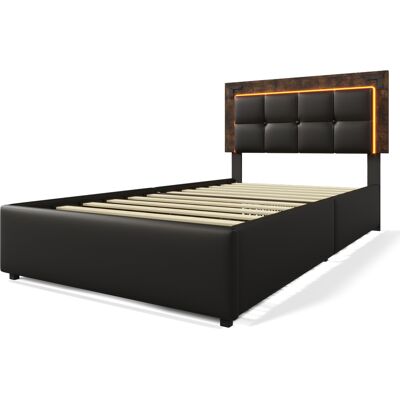 Generic Cadre De Lit Avec Bandeau Lumineux Led Et 4 Tiroirs,lit Simple,lit Rembourré 90x200cm,tête De Lit Réglable En Hauteur,lit Fonctionnel,pu Noir (avec Matelas) - Publicité Generic Cadre De Lit Avec Bandeau Lumineux Led Et 4 Tiroirs,lit Simple,lit Rembourré 90x200cm,tête De Lit Réglable En Hauteur,lit Fonctionnel,pu Noir (avec Matelas) - Publicité