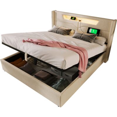 Generic Lit Rembourré Led Lit Double Avec Fonction De Charge Usb Type C Et Éclairage Led,lits De Rangement Cadre De Lit En Lin Lit Jeune 160x200 Avec Sommier À Lattes (sans Matelas) - Publicité Generic Lit Rembourré Led Lit Double Avec Fonction De Charge Usb Type C Et Éclairage Led,lits De Rangement Cadre De Lit En Lin Lit Jeune 160x200 Avec Sommier À Lattes (sans Matelas) - Publicité