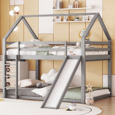 ACKERMAN Lit Double Lit D'Enfant Lit Maison Lit Superposé Avec Toboggan Et Échelle, Lit Superposé Pour Chambre D'Enfant, Gris, 140 X 200 Cm - Publicité ACKERMAN Lit Double Lit D'Enfant Lit Maison Lit Superposé Avec Toboggan Et Échelle, Lit Superposé Pour Chambre D'Enfant, Gris, 140 X 200 Cm - Publicité