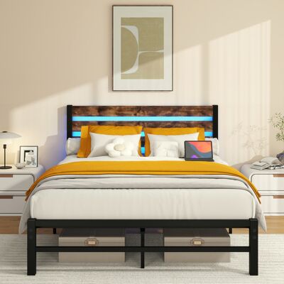 ACKERMAN Cadre De Lit 140 X 200 Cm Avec Dossier, Cadre De Lit En Métal Avec Station De Charge Usb, Cadre De Lit Led, Support Robuste En Tôle D'Acier, Rangement Sous Le Lit, Aucun Sommier À Ressorts Nécessaire, - Publicité ACKERMAN Cadre De Lit 140 X 200 Cm Avec Dossier, Cadre De Lit En Métal Avec Station De Charge Usb, Cadre De Lit Led, Support Robuste En Tôle D'Acier, Rangement Sous Le Lit, Aucun Sommier À Ressorts Nécessaire, - Publicité