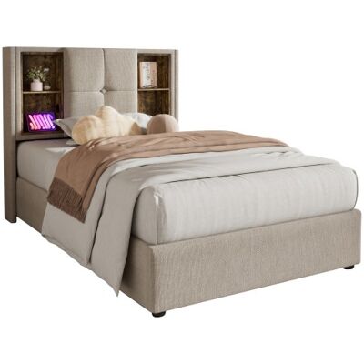 Generic Lit Simple Avec Chargement Sans Fil Usb C,cadre De Lit Rembourré 90x200cm,cadre De Lit Avec Rangements,sommier À Lattes En Bois Et Lin Naturel (sans Matelas - Publicité Generic Lit Simple Avec Chargement Sans Fil Usb C,cadre De Lit Rembourré 90x200cm,cadre De Lit Avec Rangements,sommier À Lattes En Bois Et Lin Naturel (sans Matelas - Publicité
