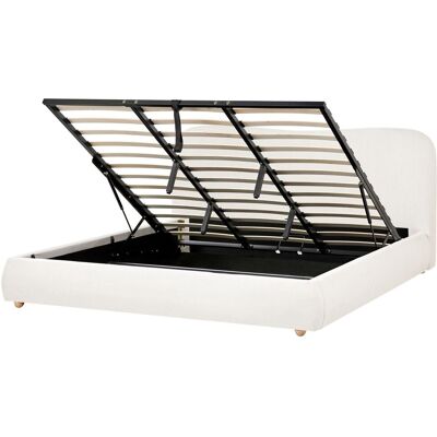 BELIANI Lit Ottoman Double Minimaliste Avec Rangement En Tissu 180 X 200 Cm Blanc Cassé Blagnac - Publicité BELIANI Lit Ottoman Double Minimaliste Avec Rangement En Tissu 180 X 200 Cm Blanc Cassé Blagnac - Publicité