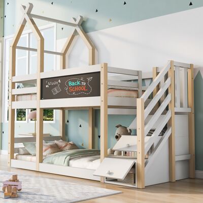 ACKERMAN Lit Superposé 90x200, Lit Enfant Style Cabane Dans Les Arbres Avec Tableau Noir, Rangements Et Protection Antichute, Lit Mezzanine Pour Enfant – 2 Sommiers À Lattes – Naturel Et Blanc (sans Matelas) - Publicité ACKERMAN Lit Superposé 90x200, Lit Enfant Style Cabane Dans Les Arbres Avec Tableau Noir, Rangements Et Protection Antichute, Lit Mezzanine Pour Enfant – 2 Sommiers À Lattes – Naturel Et Blanc (sans Matelas) - Publicité