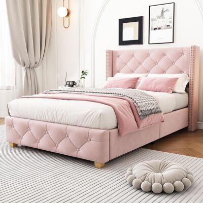 OEM Lit Capitonné 90200cm Avec Sommier À Lattes Et Tête De Lit, Capitonnage À Boutons Et Clous Décoratifs, Pieds En Bois, Velours, Rose (ancienne Référence : 3099934aar) - Publicité OEM Lit Capitonné 90200cm Avec Sommier À Lattes Et Tête De Lit, Capitonnage À Boutons Et Clous Décoratifs, Pieds En Bois, Velours, Rose (ancienne Référence : 3099934aar) - Publicité