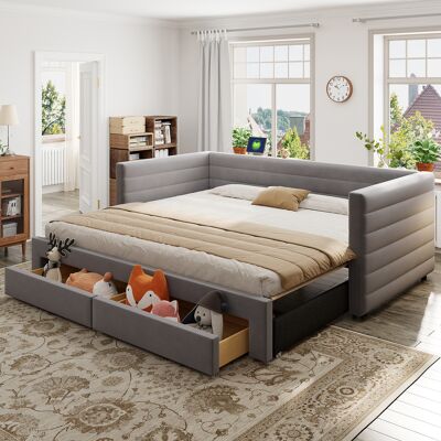ACKERMAN Lit Capitonné 3-en-1 Canapé Lit Extractible 90 X 190 Cm, Lit Multifonctionnel, Avec Tiroirs, Convertible En Lit Individuel/lit Double Avec Sommier À Lattes, Coton Et Lin, Gris (matelas Non Inclus) - Publicité ACKERMAN Lit Capitonné 3-en-1 Canapé Lit Extractible 90 X 190 Cm, Lit Multifonctionnel, Avec Tiroirs, Convertible En Lit Individuel/lit Double Avec Sommier À Lattes, Coton Et Lin, Gris (matelas Non Inclus) - Publicité