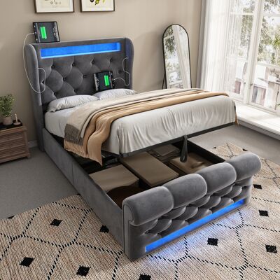 ACKERMAN Lit Simple Moderne Capitonné 90 X 200 Cm, Avec Éclairage Led Intégré, Tête De Lit Coffre Avec Ports Usb Et Type-c, Système De Rangement Hydraulique, Gris, Velours. (matelas Non Inclus) - Publicité ACKERMAN Lit Simple Moderne Capitonné 90 X 200 Cm, Avec Éclairage Led Intégré, Tête De Lit Coffre Avec Ports Usb Et Type-c, Système De Rangement Hydraulique, Gris, Velours. (matelas Non Inclus) - Publicité