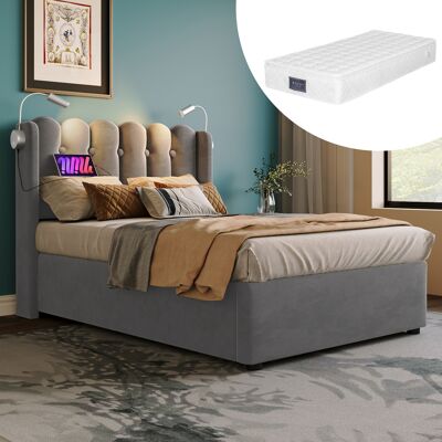 ACKERMAN Lit Rembourré, Lit Simple, Lampe De Lecture Avec Fonction De Charge, Tête De Lit, Espace De Rangement, Cadre De Lit, Velours, Lit Junior 90x200 Avec Sommier À Lattes, Gris (avec Matelas) - Publicité ACKERMAN Lit Rembourré, Lit Simple, Lampe De Lecture Avec Fonction De Charge, Tête De Lit, Espace De Rangement, Cadre De Lit, Velours, Lit Junior 90x200 Avec Sommier À Lattes, Gris (avec Matelas) - Publicité