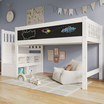 ACKERMAN Lit Superposé Enfant Avec Tableau Blanc Et Tableau Noir, Rangement Et Protection Antichute 90 X 200 Cm, Lit Superposé Blanc Pour Enfant – Sommier À Lattes – Blanc (sans Matelas) - Publicité ACKERMAN Lit Superposé Enfant Avec Tableau Blanc Et Tableau Noir, Rangement Et Protection Antichute 90 X 200 Cm, Lit Superposé Blanc Pour Enfant – Sommier À Lattes – Blanc (sans Matelas) - Publicité