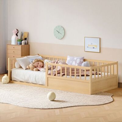 ACKERMAN Lit D'Enfant En Bois Massif Lit Au Sol 90 X 200 Cm Avec Protection Contre Les Chutes Et Sommier À Lattes, Lit Montessori Lit À Barreaux Avec Côté Ouvert, Pin Lit Simple En Naturel - Publicité ACKERMAN Lit D'Enfant En Bois Massif Lit Au Sol 90 X 200 Cm Avec Protection Contre Les Chutes Et Sommier À Lattes, Lit Montessori Lit À Barreaux Avec Côté Ouvert, Pin Lit Simple En Naturel - Publicité