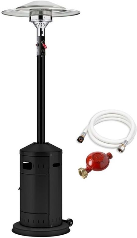 DESCRIPTION GÉNÉRALE Ce produit est un appareil de chauffage avec une taille de 76 x 76 x 218 cm. Il est livré avec un tuyau et un détendeur. SPÉCIFICATIONS TECHNIQUES Taille carton : 79 x 25 x 56 cm Puissance : 3 à 8 kW Consommation : 218 - 582 g/h image