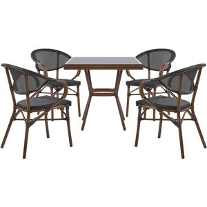 Salon de Jardin Table et 4 Chaises Empilables en Aluminium Effet Bois Foncé et Noir pour Balcon ou Terrasse Moderne Beliani Bois foncé - Publicité