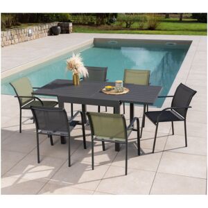 OZALIDE Ensemble Table Et Chaises De Jardin - 6 Places - Gris Anthracite Et Vert Sauge - Honfleur Beziers - Publicité OZALIDE Ensemble Table Et Chaises De Jardin - 6 Places - Gris Anthracite Et Vert Sauge - Honfleur Beziers - Publicité