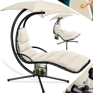 Chaise longue flottante avec parasol Chaise longue suspendue Chaise longue H200 L194 L100 cm Chaise longue de relaxation Chaise longue à bascule Hamac Jusqu'à 120 kg de charge Beige - Kesser - Publicité