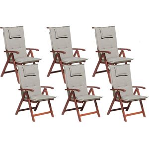 BELIANI Lot de 6 Chaises de Jardin Pliantes en Bois d'Acacia Huilé Coussin Gris Beige Toscana - Gris - Publicité