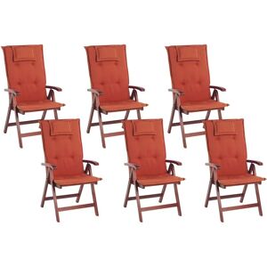 BELIANI Lot de 6 Chaises de Jardin Pliantes en Bois d'Acacia Huilé Coussin Rouge Toscana - Rouge - Publicité