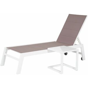 HAPPY GARDEN Set bain de soleil et table d'appoint barbados en textilène taupe - aluminium blanc - brown - Publicité