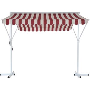 Outsunny Store double pente manuel rétractable inclinaison réglable métal polyester imperméabilisé 3L x 2,95l x 2,6H m rouge blanc beige rayé - Rouge - Publicité