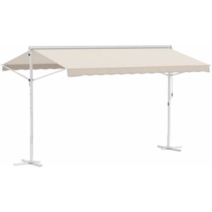 Outsunny - Store double pente manuel rétractable inclinaison réglable métal époxy blanc polyester imperméabilisé anti-UV beige dim. 3,95L x 2,98l x - Publicité