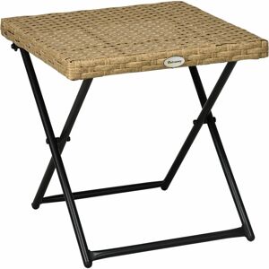 Outsunny Table basse pliable de jardin style cosy chic dim. 40L x 40l x 40H cm métal époxy résine tressée imitation rotin beige - Beige - Publicité