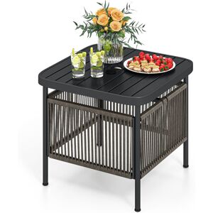 COSTWAY Table D'Appoint Exterieur Avec Trou 4 Cm, Tables Basses De Jardin Métallique À 2 Niveaux, Étagère De Rangement, Pour Balcon Jardin (56 X 56 X 49 Cm) - Publicité COSTWAY Table D'Appoint Exterieur Avec Trou 4 Cm, Tables Basses De Jardin Métallique À 2 Niveaux, Étagère De Rangement, Pour Balcon Jardin (56 X 56 X 49 Cm) - Publicité