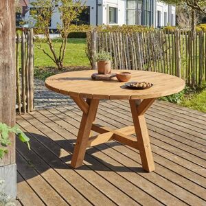 Bois Dessus Bois Dessous - Table de jardin en teck recyclé massif ronde 6 places - Naturel - Publicité