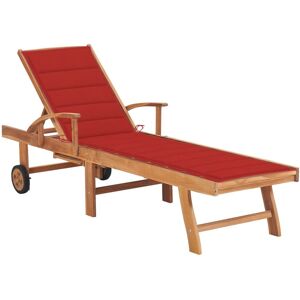 Helloshop26 - Transat Chaise Longue Bain De Soleil Lit De Jardin Terrasse Meuble D'Extérieur Avec Coussin Rouge Bois De Teck Solide - Publicité Helloshop26 - Transat Chaise Longue Bain De Soleil Lit De Jardin Terrasse Meuble D'Extérieur Avec Coussin Rouge Bois De Teck Solide - Publicité