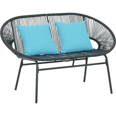 ARRIGONI Banquette Banc De Jardin 2 Places En Métal Et Cordage En Résine Avec 2 Coussins - Dim. 132l X 72l X 83h Cm - Noir - Publicité ARRIGONI Banquette Banc De Jardin 2 Places En Métal Et Cordage En Résine Avec 2 Coussins - Dim. 132l X 72l X 83h Cm - Noir - Publicité