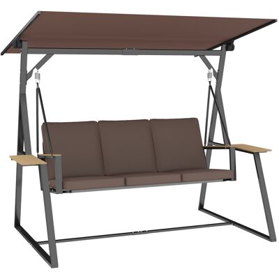 ARRIGONI Balançoire De Jardin 3 Places Avec Toit Reglable Metal Avec Tablettes Porte-gobelets Coussins Rembourres Charge 360kg Pour Terrasse Balcon 222x131x175 Cm Marron - Publicité ARRIGONI Balançoire De Jardin 3 Places Avec Toit Reglable Metal Avec Tablettes Porte-gobelets Coussins Rembourres Charge 360kg Pour Terrasse Balcon 222x131x175 Cm Marron - Publicité