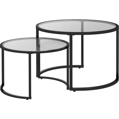 ACKERMAN Lot De 2 Tables Basses, Tables D'Appoint Avec Structure En Acier Noir, Plateau En Verre Trempé, Partiellement Empilables Pour Salon Et Lounge .de - Publicité ACKERMAN Lot De 2 Tables Basses, Tables D'Appoint Avec Structure En Acier Noir, Plateau En Verre Trempé, Partiellement Empilables Pour Salon Et Lounge .de - Publicité