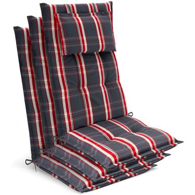 BEAUTISSU 3 Coussins De Chaise De Jardin À Dossier Haut 120 X 50 X 7 Cm, À Carreaux Gris Et Rouges - Publicité BEAUTISSU 3 Coussins De Chaise De Jardin À Dossier Haut 120 X 50 X 7 Cm, À Carreaux Gris Et Rouges - Publicité