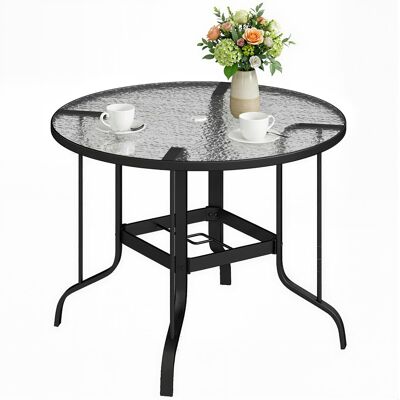 ARRIGONI Table De Jardin Ronde Avec Trou Pour Parasol Metal Verre Trempe 96,5x71 Cm Noir - Publicité ARRIGONI Table De Jardin Ronde Avec Trou Pour Parasol Metal Verre Trempe 96,5x71 Cm Noir - Publicité