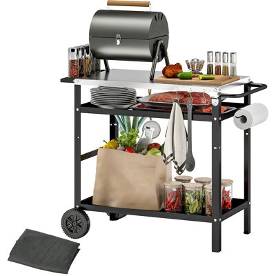 ARRIGONI Desserte Plancha Extérieure Avec Plan De Travail, Chariot De Barbecue Étagère Réglable Avec 6 Crochets 100x52x80cm, Noir - Publicité ARRIGONI Desserte Plancha Extérieure Avec Plan De Travail, Chariot De Barbecue Étagère Réglable Avec 6 Crochets 100x52x80cm, Noir - Publicité