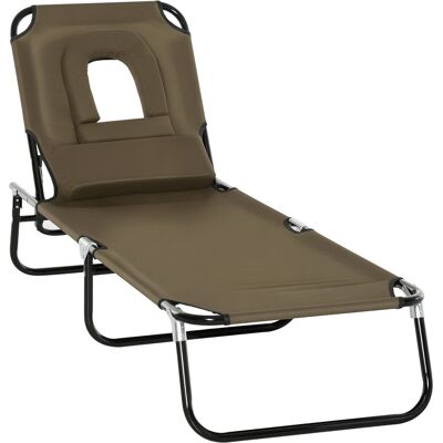 ARRIGONI Transat De Jardin Chaise Longue Pliante Bain De Soleil Avec Appuie-tête, Trou De Lecture Et Dossier Inclinable, Marron - Publicité ARRIGONI Transat De Jardin Chaise Longue Pliante Bain De Soleil Avec Appuie-tête, Trou De Lecture Et Dossier Inclinable, Marron - Publicité