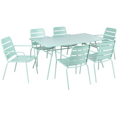 BELIANI Ensemble De Salle À Manger De Jardin Moderne 6 Places Table Avec Trou De Parasol Et Chaises En Fer Galvanisé Vert Menthe Terenzo - Publicité BELIANI Ensemble De Salle À Manger De Jardin Moderne 6 Places Table Avec Trou De Parasol Et Chaises En Fer Galvanisé Vert Menthe Terenzo - Publicité