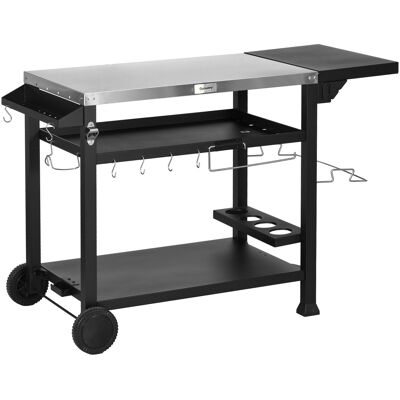 ACKERMAN Chariot De Barbecue Outsunny, Table De Barbecue Avec Table D'Appoint Pliante, 3 Niveaux, 6 Crochets, Roulettes, Casier À Vin, Plateau Pour Jardin Et Terrasse - Publicité ACKERMAN Chariot De Barbecue Outsunny, Table De Barbecue Avec Table D'Appoint Pliante, 3 Niveaux, 6 Crochets, Roulettes, Casier À Vin, Plateau Pour Jardin Et Terrasse - Publicité