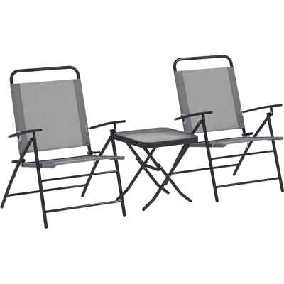 ARRIGONI Salon De Jardin Table Verre Et 2 Chaises Pliantes Gris - Publicité ARRIGONI Salon De Jardin Table Verre Et 2 Chaises Pliantes Gris - Publicité