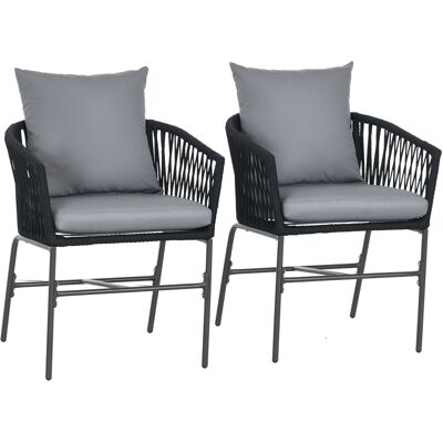 ARRIGONI Lot De 2 Fauteuils Chaises De Jardin 2 Places Et Métal Et Corde Pe Avec Coussins, Noir Et Gris Foncé - Publicité ARRIGONI Lot De 2 Fauteuils Chaises De Jardin 2 Places Et Métal Et Corde Pe Avec Coussins, Noir Et Gris Foncé - Publicité