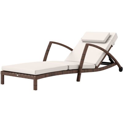 HEAT Transat, Chaise Longue En Résine Synthétique Avec Dossier Réglable, Roulettes, Coussins Et Accoudoirs, Marron Et Beige - Publicité HEAT Transat, Chaise Longue En Résine Synthétique Avec Dossier Réglable, Roulettes, Coussins Et Accoudoirs, Marron Et Beige - Publicité