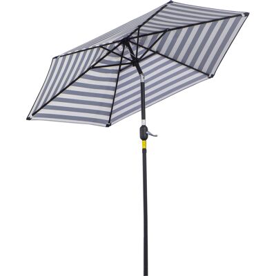 ACKERMAN Parasol De Terrasse Avec Structure En Acier, Rayures Bleues, Ø230x216cm, Pour Espace Extérieur - Publicité ACKERMAN Parasol De Terrasse Avec Structure En Acier, Rayures Bleues, Ø230x216cm, Pour Espace Extérieur - Publicité