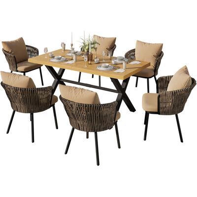 ACKERMAN Ensemble De Repas D'Extérieur Moderne, Salon De Jardin En Rotin, Ensemble De Détente Et De Réunion Pour Plusieurs Personnes, Structure En Fer Tressé, Coussins D'Assise Inclus. Publicité ACKERMAN Ensemble De Repas D'Extérieur Moderne, Salon De Jardin En Rotin, Ensemble De Détente Et De Réunion Pour Plusieurs Personnes, Structure En Fer Tressé, Coussins D'Assise Inclus. Publicité