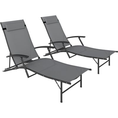 ARRIGONI Lot De 2 Chaises Longues De Jardin Pliables Avec Dossier Reglable Sur 4 Niveaux Et Coussin Gris - Publicité ARRIGONI Lot De 2 Chaises Longues De Jardin Pliables Avec Dossier Reglable Sur 4 Niveaux Et Coussin Gris - Publicité