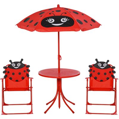 HEAT Ensemble De Jardin 4 Pièces Pour Enfants Avec 2 Chaises Pliantes, Un Parasol Et Une Table Ronde, En Acier Et Tissu Oxford, Rouge. Publicité HEAT Ensemble De Jardin 4 Pièces Pour Enfants Avec 2 Chaises Pliantes, Un Parasol Et Une Table Ronde, En Acier Et Tissu Oxford, Rouge. Publicité