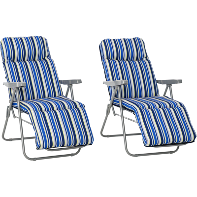 ARRIGONI Set De 2 Chaises Longues Pliables Avec Dossier Reglable 5 Positions Acier Et Polyester 60x75x102 Cm Bleu Et Creme - Publicité ARRIGONI Set De 2 Chaises Longues Pliables Avec Dossier Reglable 5 Positions Acier Et Polyester 60x75x102 Cm Bleu Et Creme - Publicité